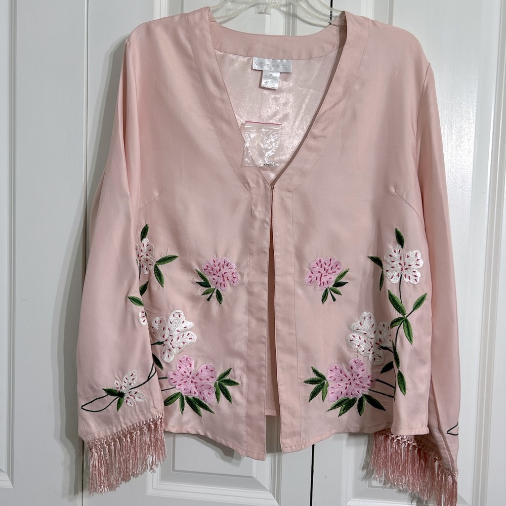 Soft Surroundings Pink Embroidered Fringe Jacket - Women Jackets & Coats